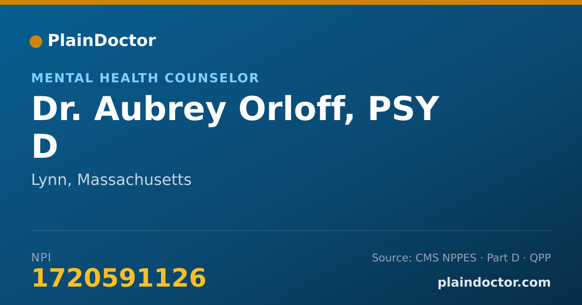 Shareable card for Aubrey Orloff, PSY D - Mental Health Counselor, Lynn, MA