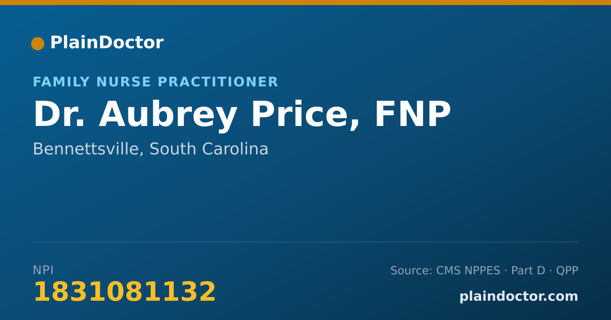 Shareable card for Aubrey Price, FNP - Family Nurse Practitioner, Bennettsville, SC