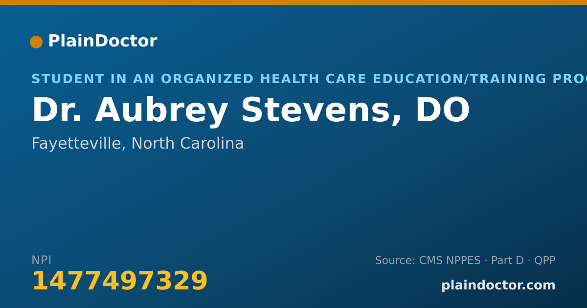 Shareable card for Aubrey Stevens, DO - Student in an Organized Health Care Education/Training Program, Fayetteville, NC