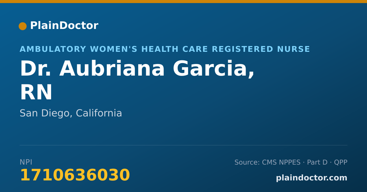 Shareable card for Aubriana Garcia, RN - Ambulatory Women's Health Care Registered Nurse, San Diego, CA