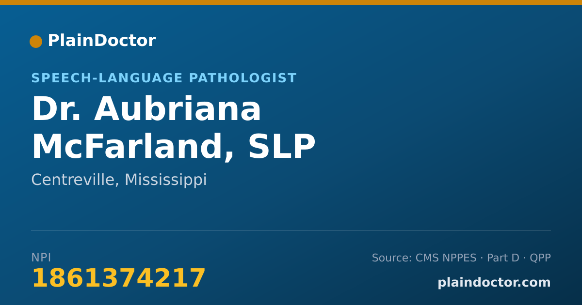 Shareable card for Aubriana McFarland, SLP - Speech-Language Pathologist, Centreville, MS