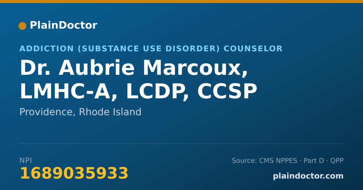Shareable card for Aubrie Marcoux, LMHC-A, LCDP, CCSP - Addiction (Substance Use Disorder) Counselor, Providence, RI