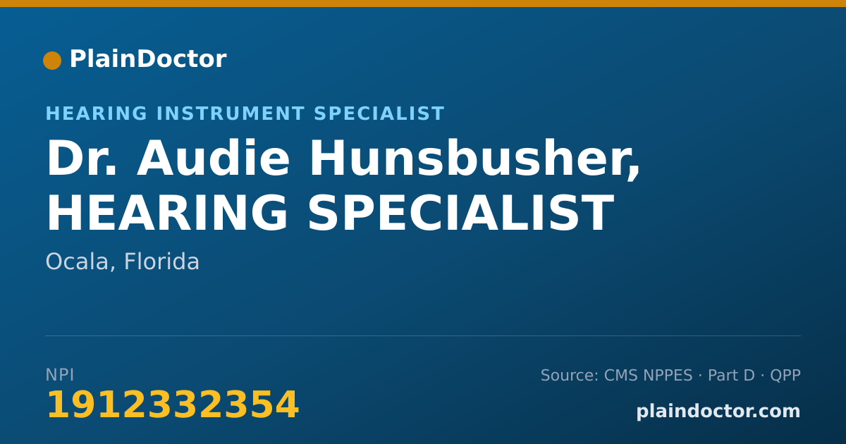 Shareable card for Audie Hunsbusher, HEARING SPECIALIST - Hearing Instrument Specialist, Ocala, FL