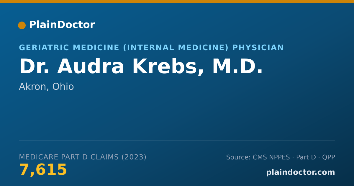Shareable card for Audra Krebs, M.D. - Geriatric Medicine (Internal Medicine) Physician, Akron, OH