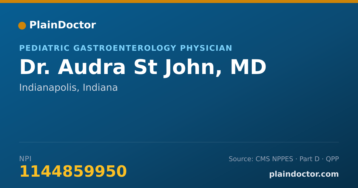 Shareable card for Audra St John, MD - Pediatric Gastroenterology Physician, Indianapolis, IN