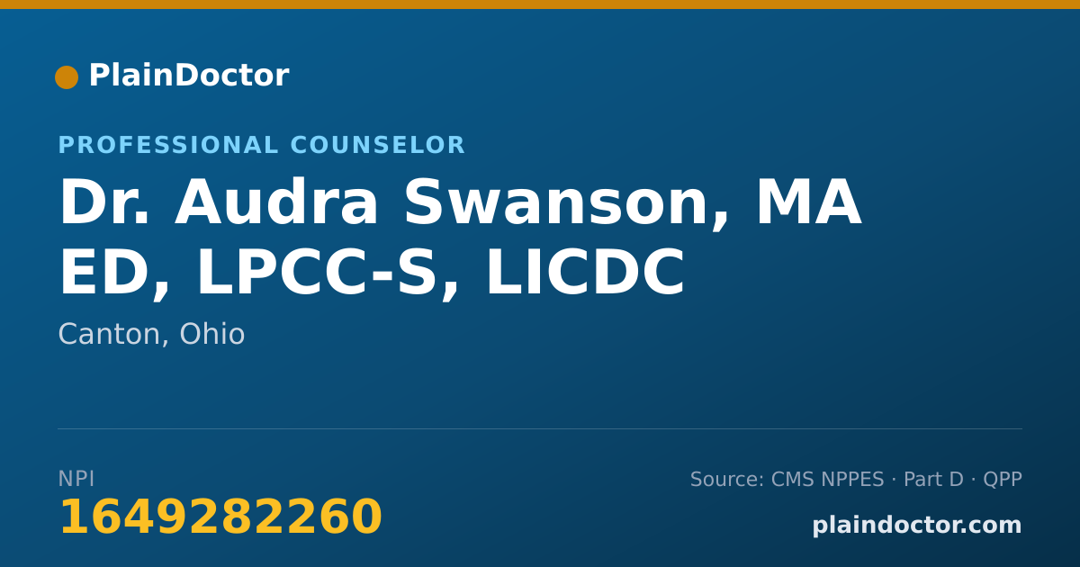 Shareable card for Audra Swanson, MA ED, LPCC-S, LICDC - Professional Counselor, Canton, OH