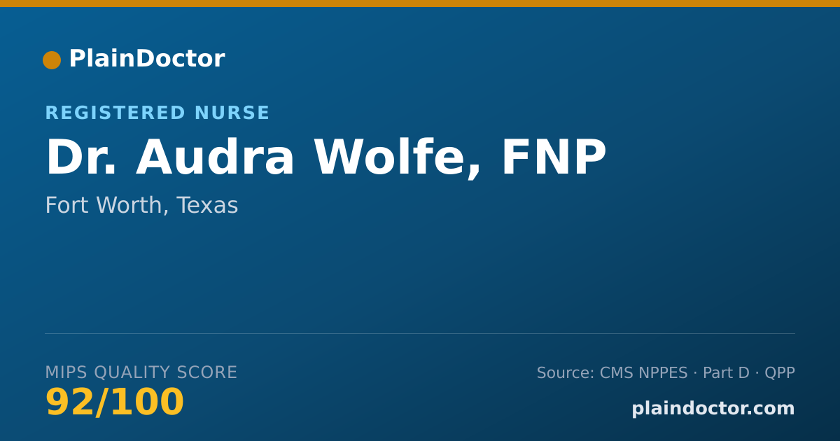Shareable card for Audra Wolfe, FNP - Registered Nurse, Fort Worth, TX