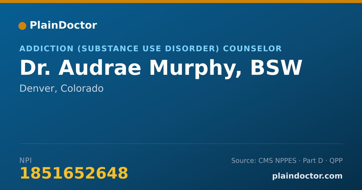 Shareable card for Audrae Murphy, BSW - Addiction (Substance Use Disorder) Counselor, Denver, CO