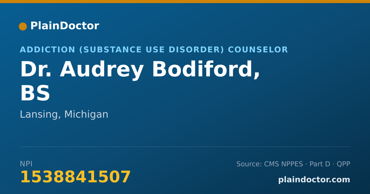 Shareable card for Audrey Bodiford, BS - Addiction (Substance Use Disorder) Counselor, Lansing, MI