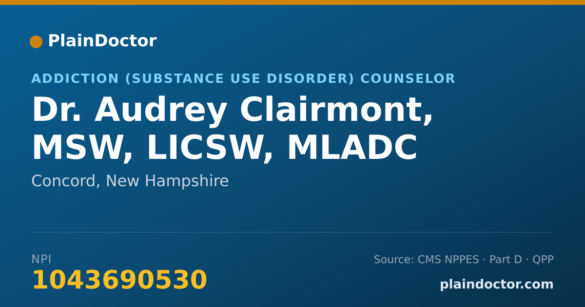 Shareable card for Audrey Clairmont, MSW, LICSW, MLADC - Addiction (Substance Use Disorder) Counselor, Concord, NH