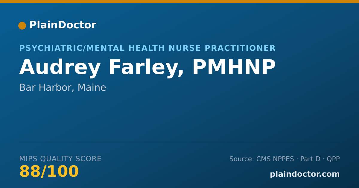 Shareable card for Audrey Farley, PMHNP - Psychiatric/Mental Health Nurse Practitioner, Bar Harbor, ME