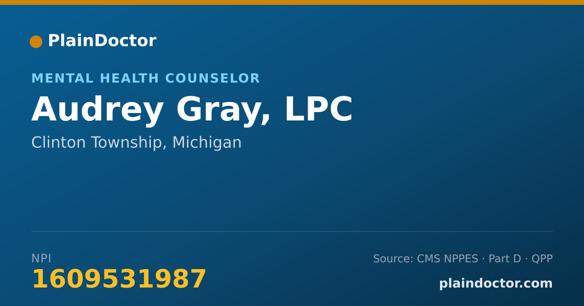 Shareable card for Audrey Gray, LPC - Mental Health Counselor, Clinton Township, MI