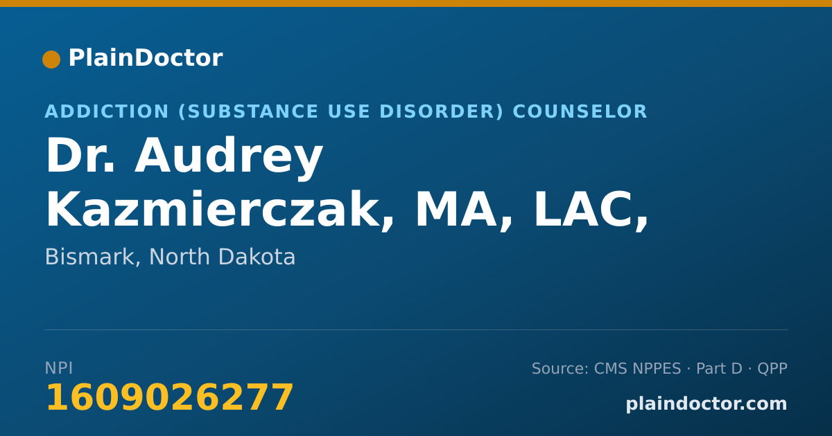 Shareable card for Audrey Kazmierczak, MA, LAC, LPCC, MAC - Addiction (Substance Use Disorder) Counselor, Bismark, ND