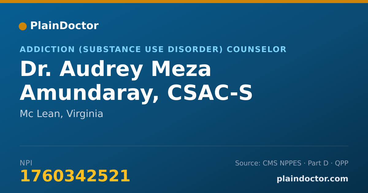 Shareable card for Audrey Meza Amundaray, CSAC-S - Addiction (Substance Use Disorder) Counselor, Mc Lean, VA