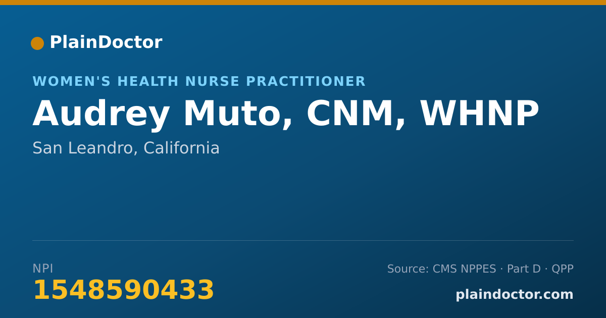 Shareable card for Audrey Muto, CNM, WHNP - Women's Health Nurse Practitioner, San Leandro, CA