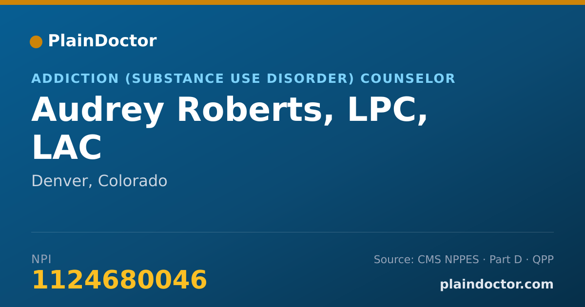 Shareable card for Audrey Roberts, LPC, LAC - Addiction (Substance Use Disorder) Counselor, Denver, CO
