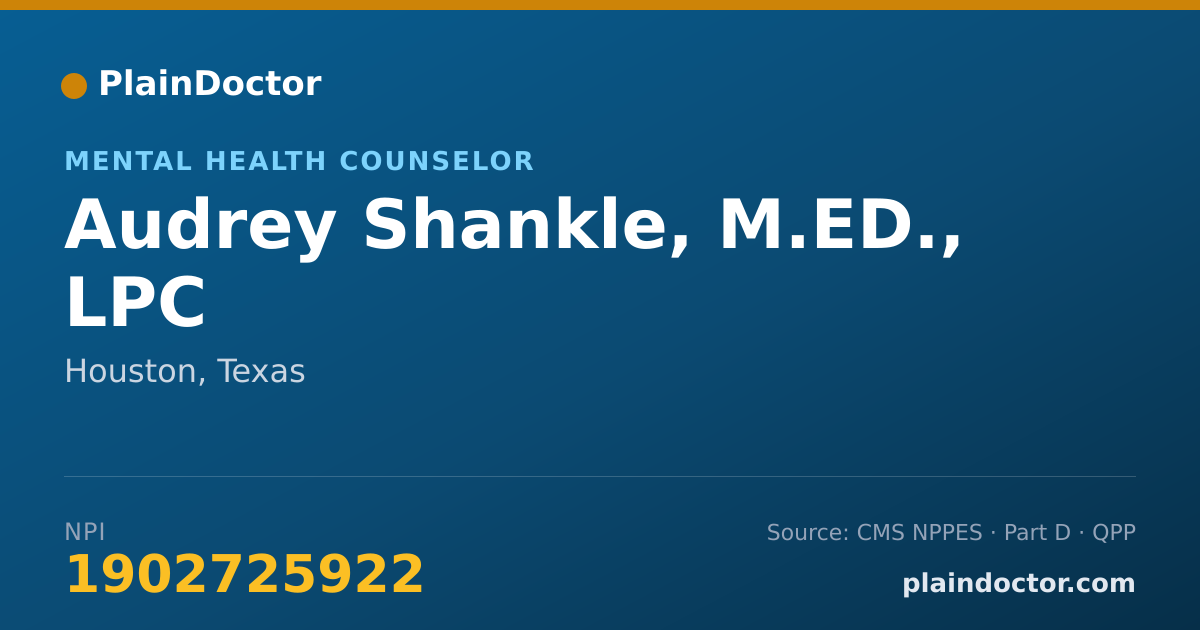 Shareable card for Audrey Shankle, M.ED., LPC - Mental Health Counselor, Houston, TX