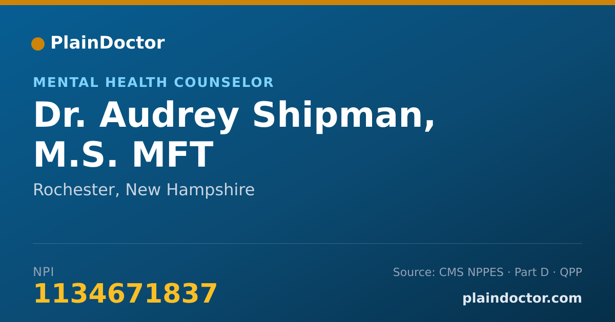 Shareable card for Audrey Shipman, M.S. MFT - Mental Health Counselor, Rochester, NH