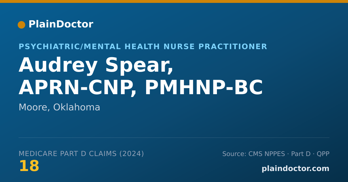 Shareable card for Audrey Spear, APRN-CNP, PMHNP-BC - Psychiatric/Mental Health Nurse Practitioner, Moore, OK