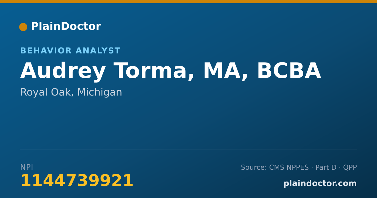 Shareable card for Audrey Torma, MA, BCBA - Behavior Analyst, Royal Oak, MI