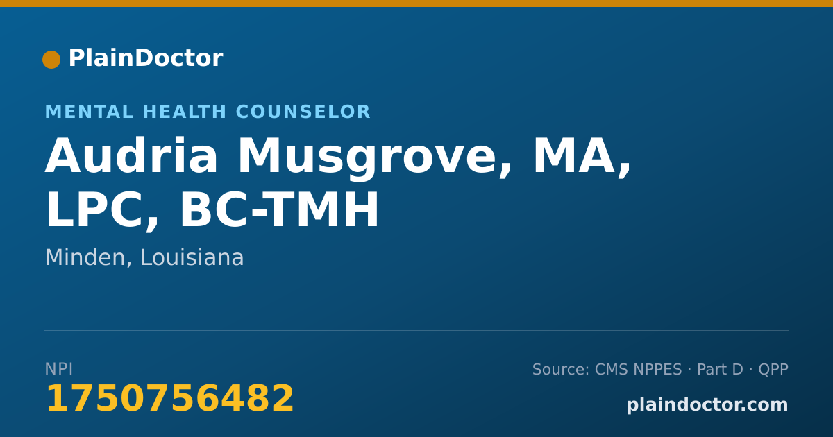 Shareable card for Audria Musgrove, MA, LPC, BC-TMH - Mental Health Counselor, Minden, LA
