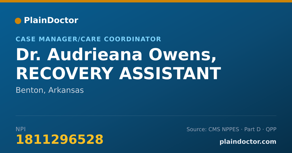Shareable card for Audrieana Owens, RECOVERY ASSISTANT - Case Manager/Care Coordinator, Benton, AR