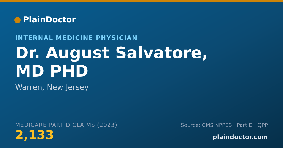 Shareable card for August Salvatore, MD PHD - Internal Medicine Physician, Warren, NJ
