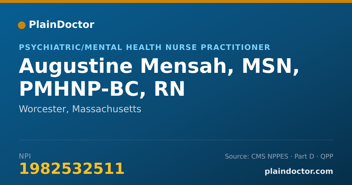 Shareable card for Augustine Mensah, MSN, PMHNP-BC, RN - Psychiatric/Mental Health Nurse Practitioner, Worcester, MA