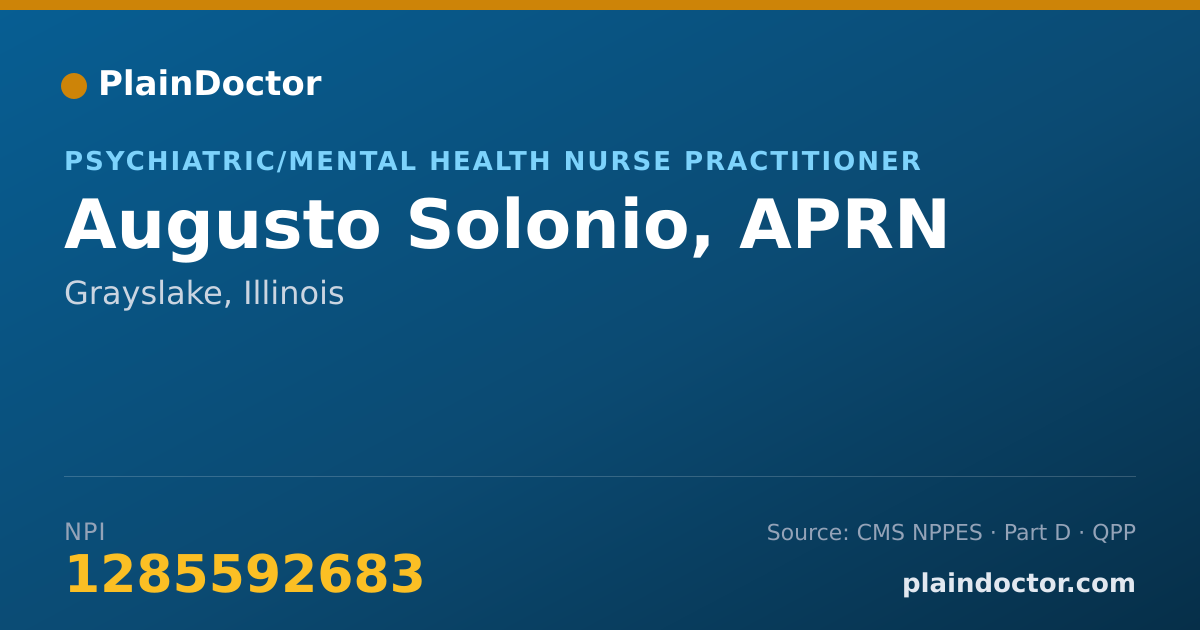 Shareable card for Augusto Solonio, APRN - Psychiatric/Mental Health Nurse Practitioner, Grayslake, IL