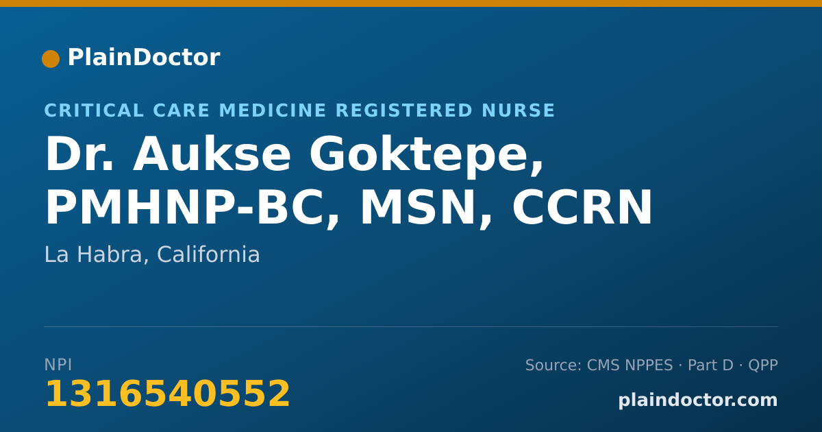 Shareable card for Aukse Goktepe, PMHNP-BC, MSN, CCRN - Critical Care Medicine Registered Nurse, La Habra, CA
