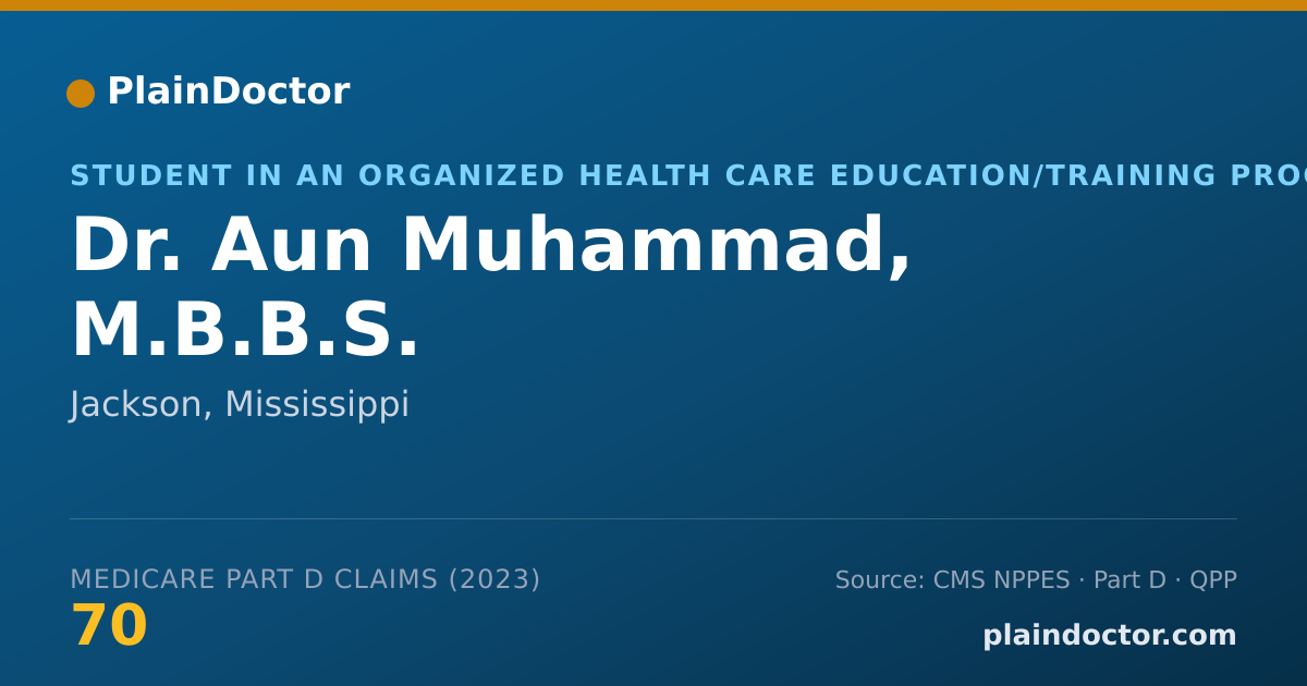 Shareable card for Aun Muhammad, M.B.B.S. - Student in an Organized Health Care Education/Training Program, Jackson, MS