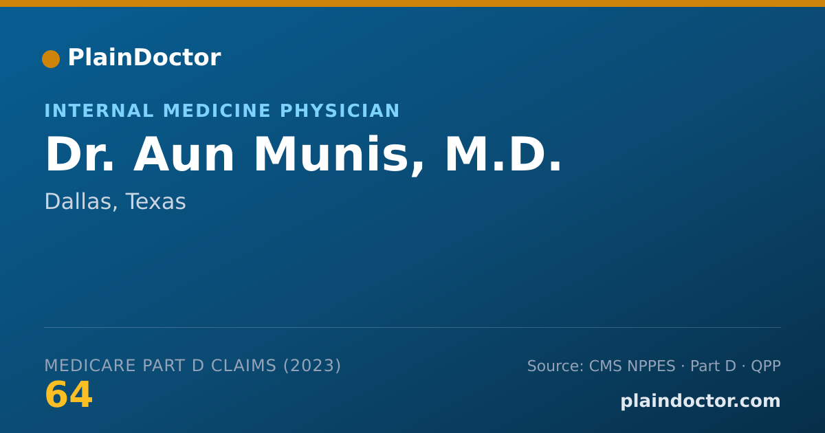 Shareable card for Aun Munis, M.D. - Internal Medicine Physician, Dallas, TX