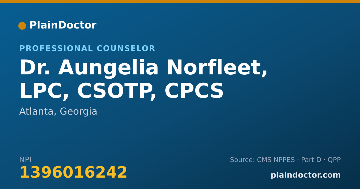 Shareable card for Aungelia Norfleet, LPC, CSOTP, CPCS - Professional Counselor, Atlanta, GA