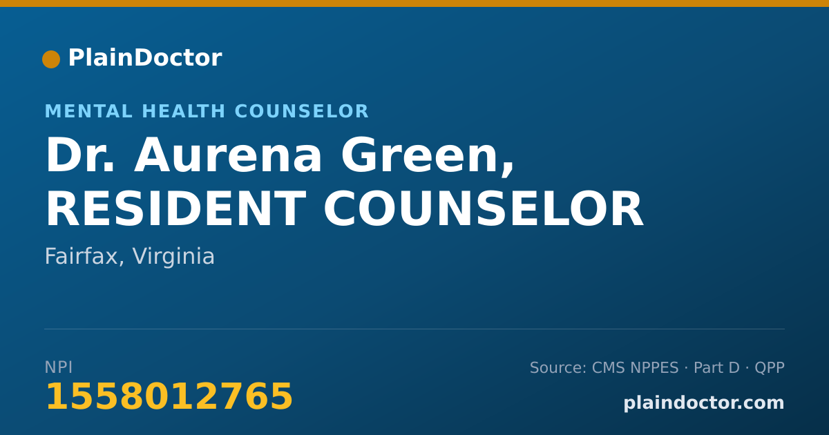 Shareable card for Aurena Green, RESIDENT COUNSELOR - Mental Health Counselor, Fairfax, VA