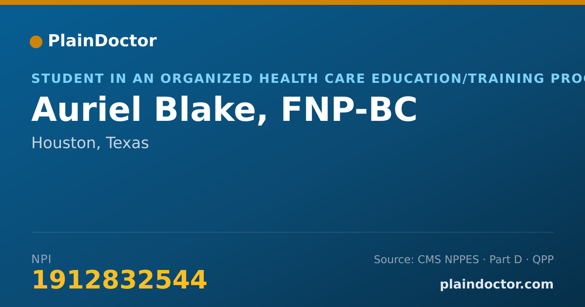 Shareable card for Auriel Blake, FNP-BC - Student in an Organized Health Care Education/Training Program, Houston, TX