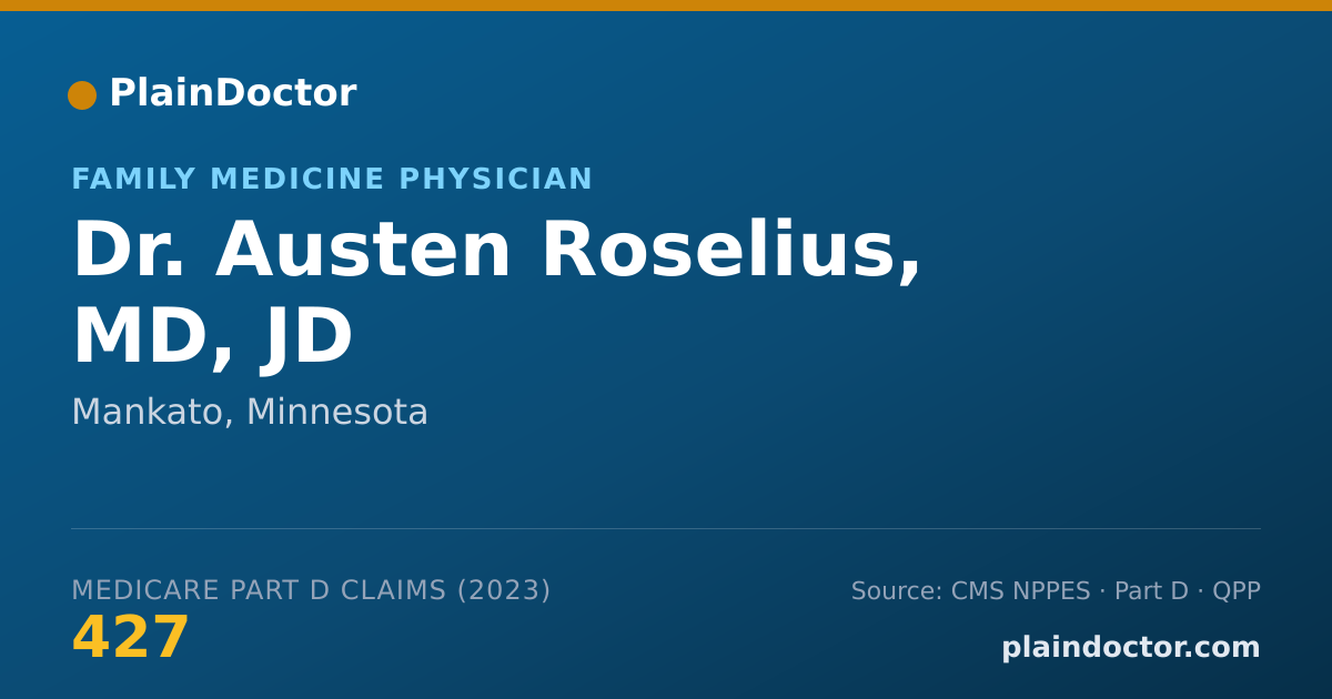 Shareable card for Austen Roselius, MD, JD - Family Medicine Physician, Mankato, MN
