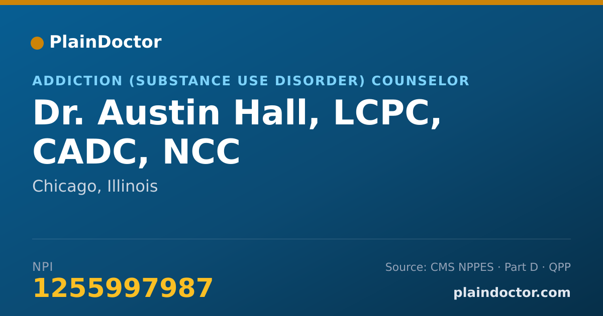 Shareable card for Austin Hall, LCPC, CADC, NCC - Addiction (Substance Use Disorder) Counselor, Chicago, IL