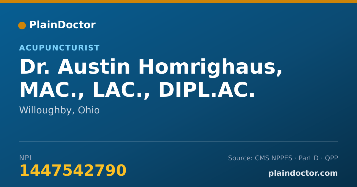 Shareable card for Austin Homrighaus, MAC., LAC., DIPL.AC. - Acupuncturist, Willoughby, OH