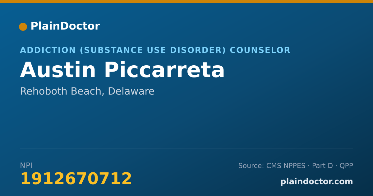 Shareable card for Austin Piccarreta - Addiction (Substance Use Disorder) Counselor, Rehoboth Beach, DE