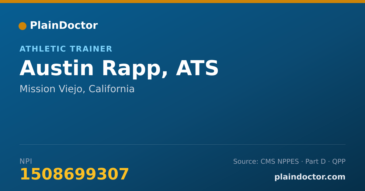 Shareable card for Austin Rapp, ATS - Athletic Trainer, Mission Viejo, CA