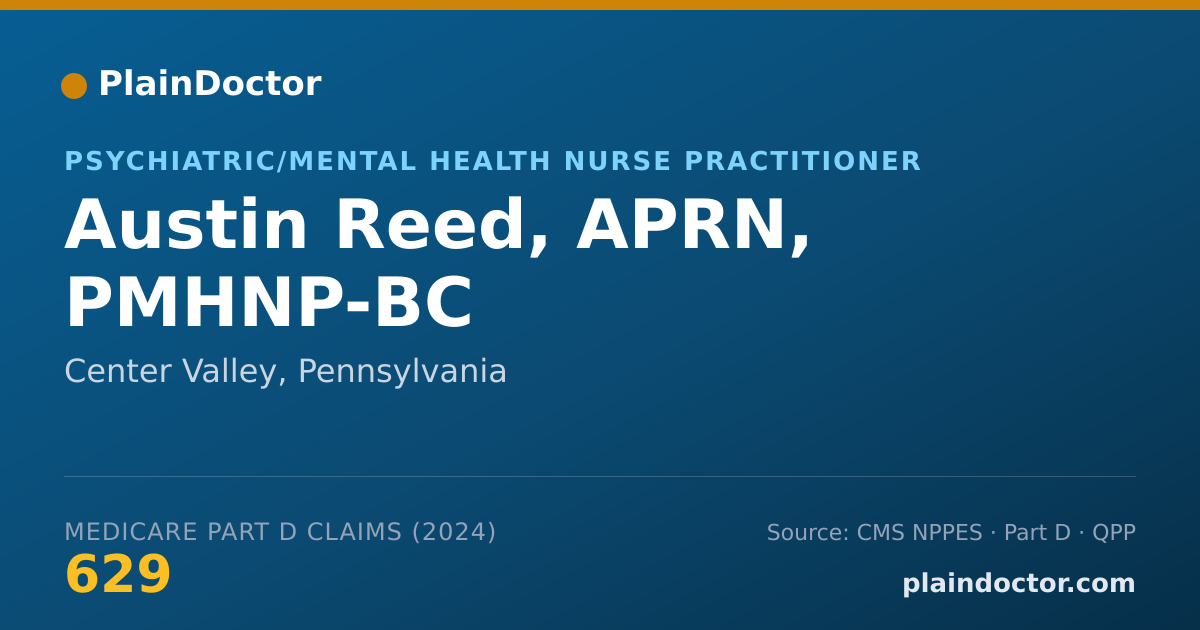 Shareable card for Austin Reed, APRN, PMHNP-BC - Psychiatric/Mental Health Nurse Practitioner, Center Valley, PA