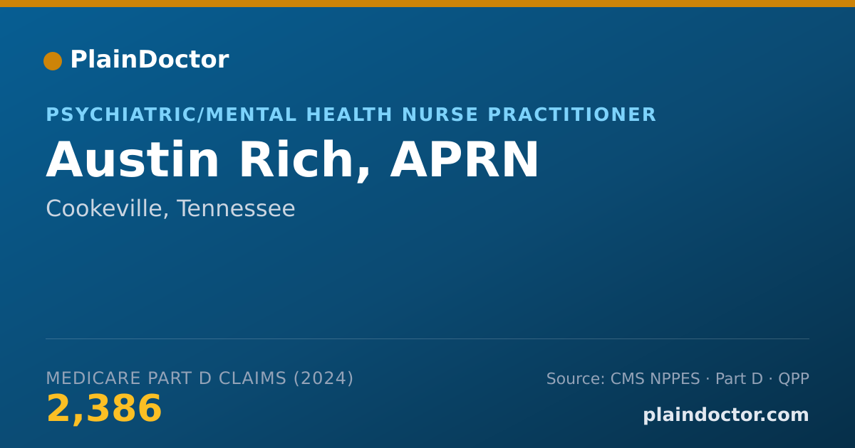 Shareable card for Austin Rich, APRN - Psychiatric/Mental Health Nurse Practitioner, Cookeville, TN