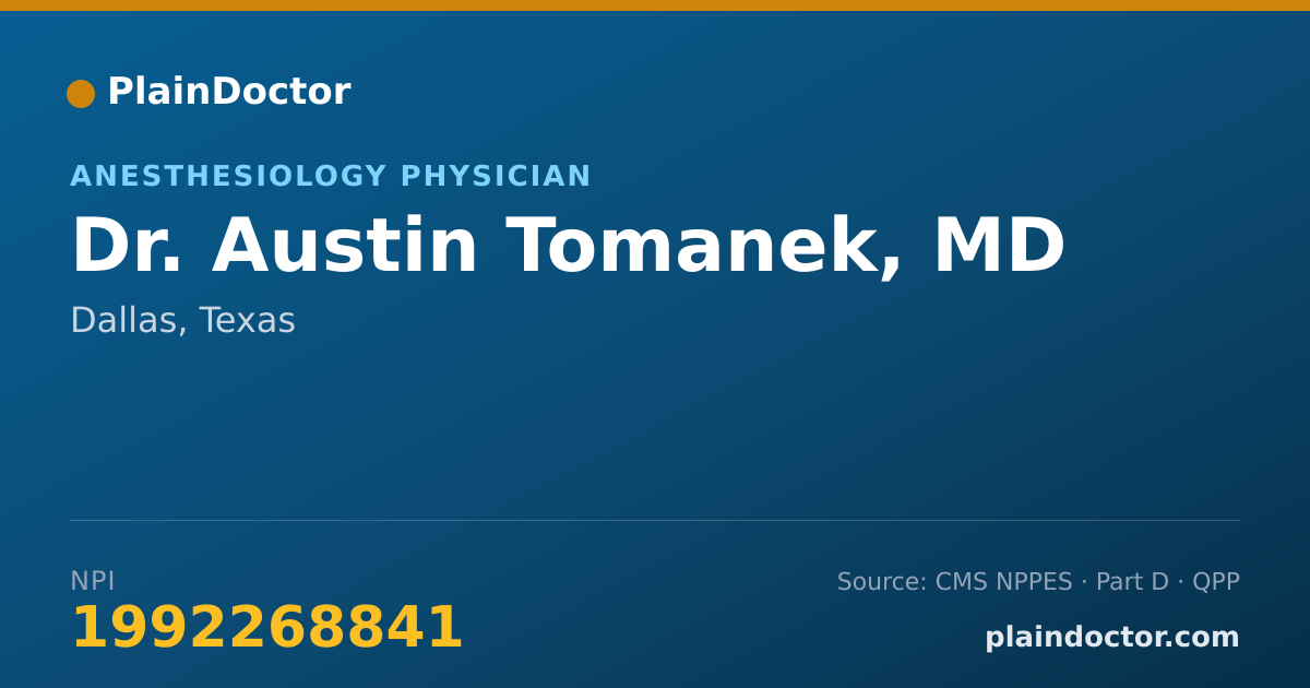 Shareable card for Austin Tomanek, MD - Anesthesiology Physician, Dallas, TX