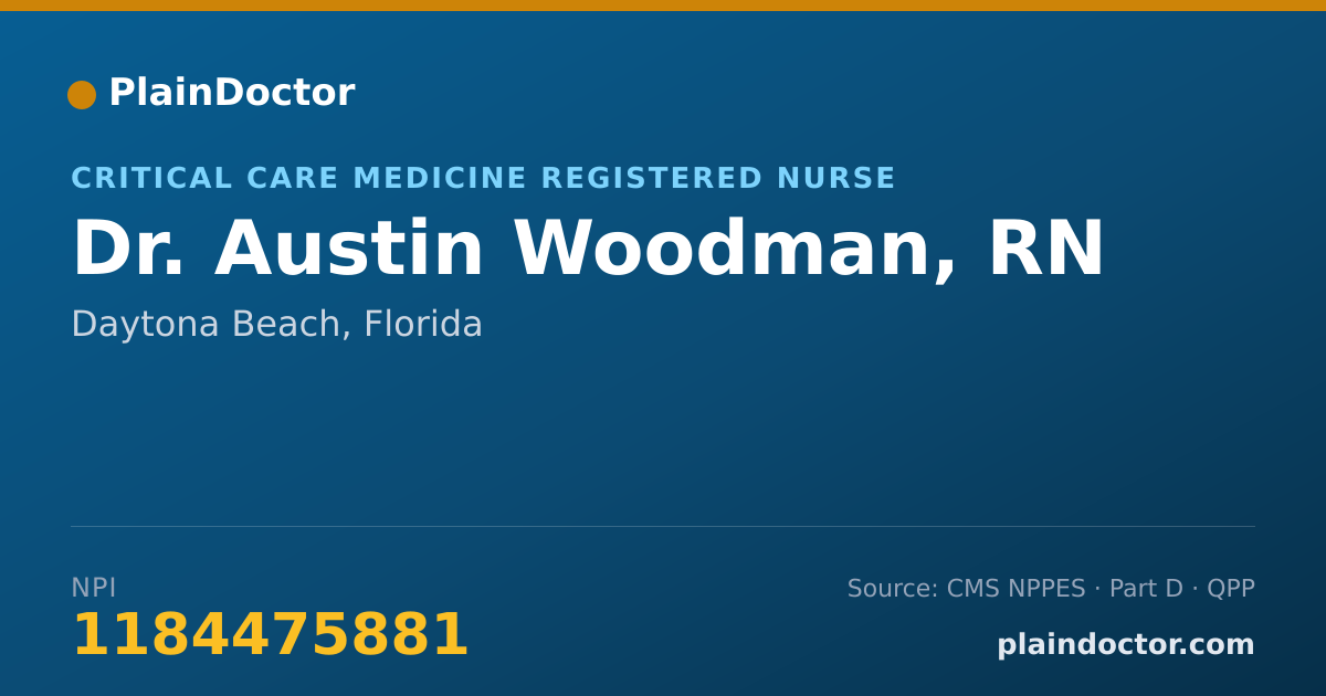 Shareable card for Austin Woodman, RN - Critical Care Medicine Registered Nurse, Daytona Beach, FL