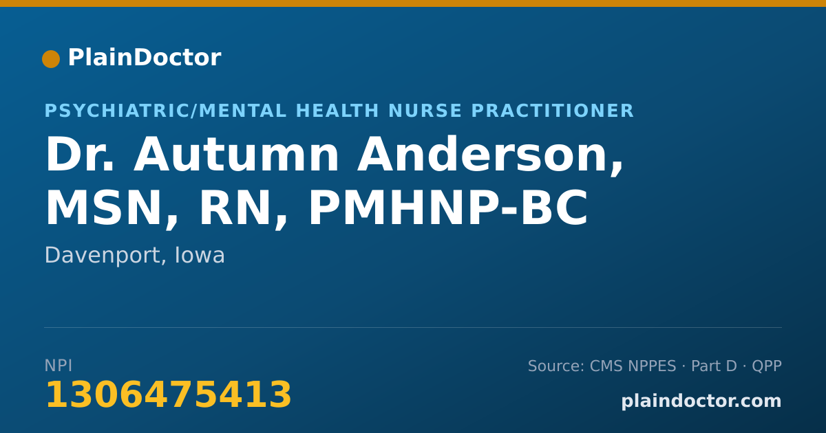 Shareable card for Autumn Anderson, MSN, RN, PMHNP-BC - Psychiatric/Mental Health Nurse Practitioner, Davenport, IA