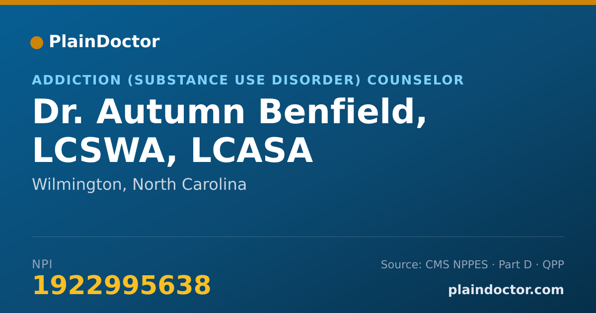 Shareable card for Autumn Benfield, LCSWA, LCASA - Addiction (Substance Use Disorder) Counselor, Wilmington, NC