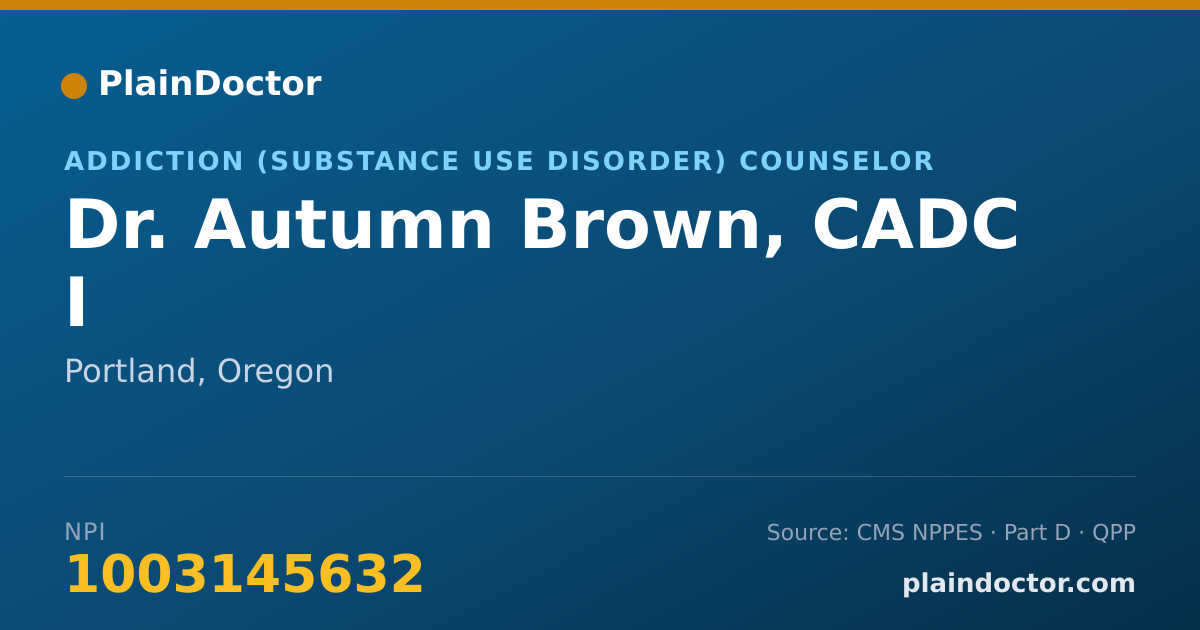 Shareable card for Autumn Brown, CADC I - Addiction (Substance Use Disorder) Counselor, Portland, OR