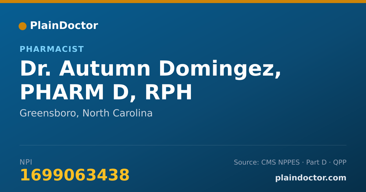 Shareable card for Autumn Domingez, PHARM D, RPH - Pharmacist, Greensboro, NC