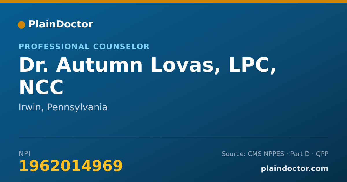 Shareable card for Autumn Lovas, LPC, NCC - Professional Counselor, Irwin, PA