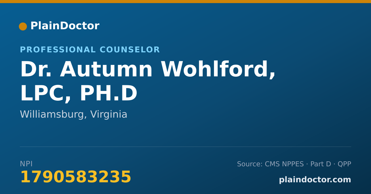 Shareable card for Autumn Wohlford, LPC, PH.D - Professional Counselor, Williamsburg, VA